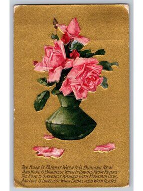 Lot 5 Antique Floral Postcards 1910 Gold Flower Embossed Roses Denver CO History